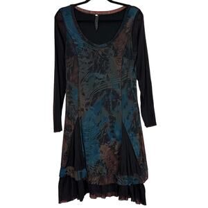 Inizio Black Long Sleeve Mesh Tunic Dress Whimsigoth Boho Grunge Size Medium
